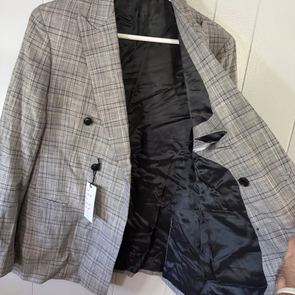 Reiss Blazer Mens 36 Ned B Grey Glen Plaid Double Breasted Tailored Jacket NEW - Picture 8 of 10